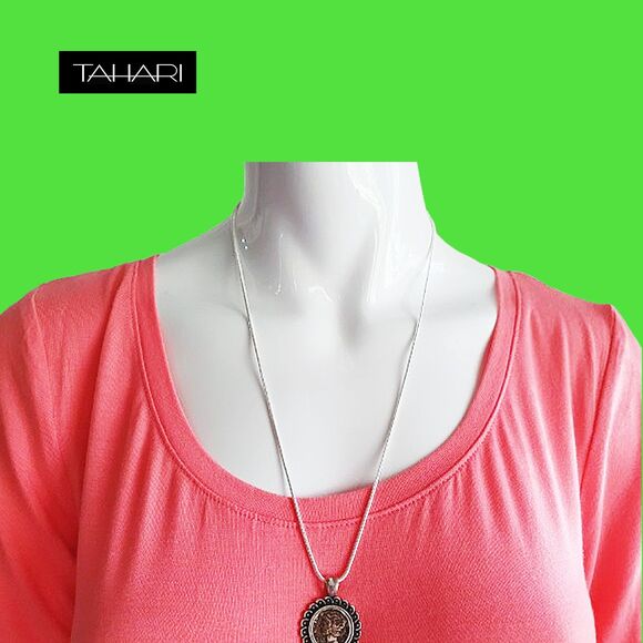 TAHARI NEW Skater WHITNEY Electric Scoop Neck Short Sleeves Hi Lo Top L - Picture 6 of 12